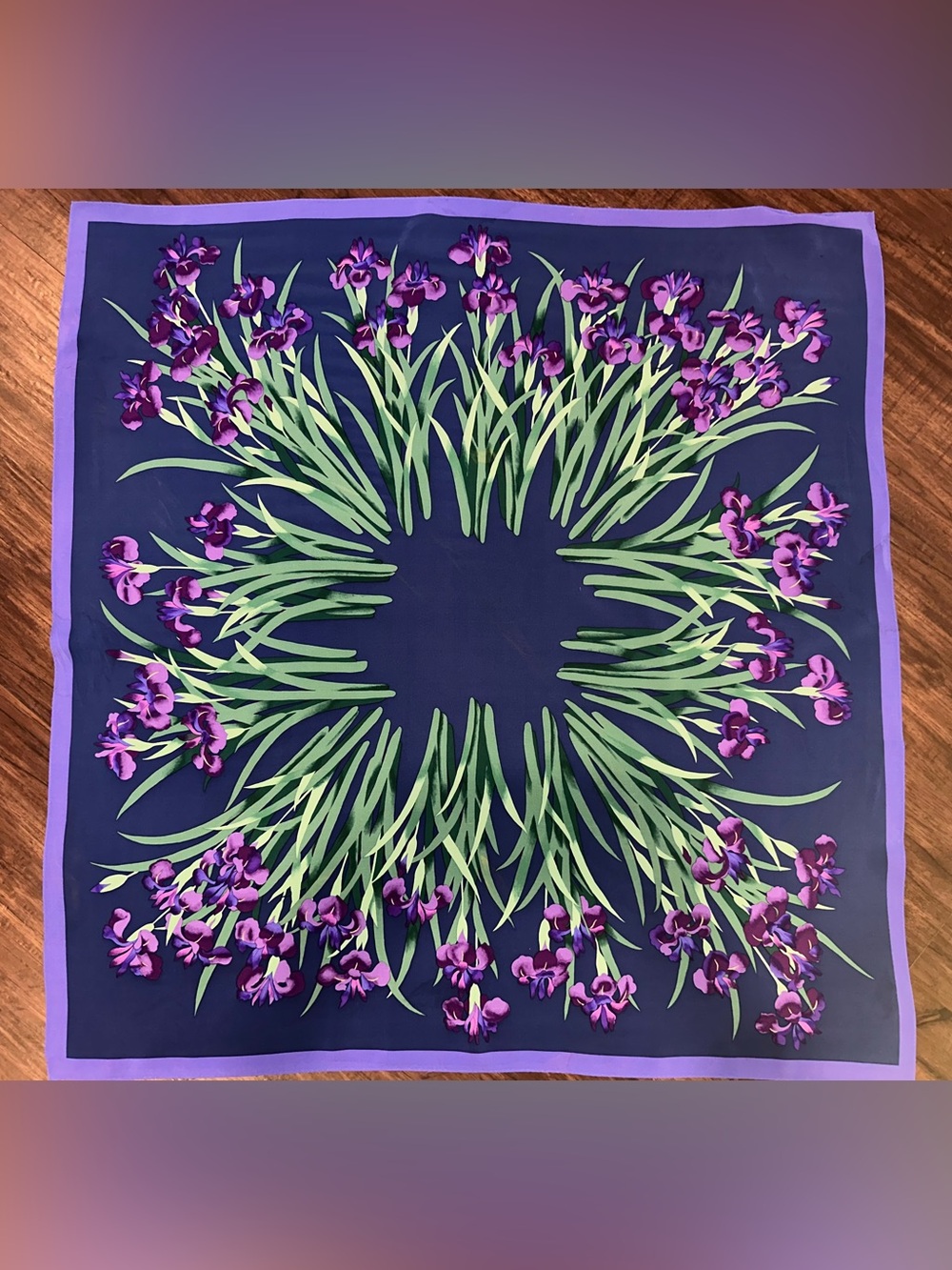 Museum of Fine Arts Boston Irises Floral 100% Silk Square Scarf 36” Purple/Navy